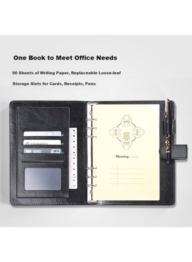 Jin Longxing Jinlongxing A5 Leather Loose-leaf Meeting Notebook Business Leather Notebook Work Log Loose-leaf Removable Meeting Minutes Notebook With Inner Core A5 With Pen Insert 7130 - Image 2