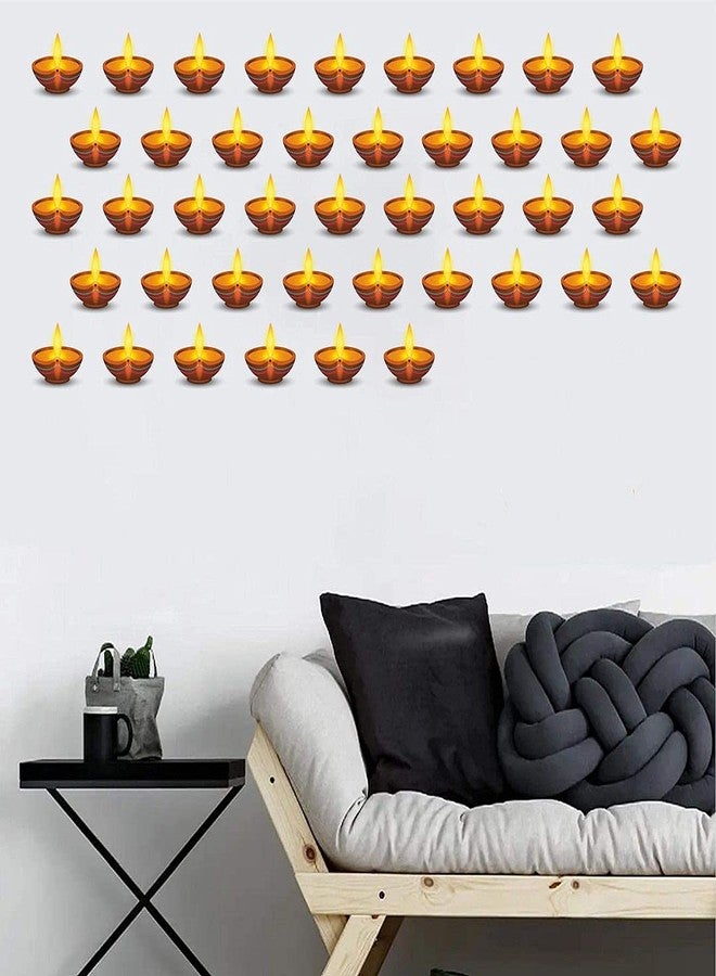 CVANU Beautiful Diwali Diya Vinyl Wall Sticker for Diwali Decoration Multicolor(Pack of 50) - Image 2