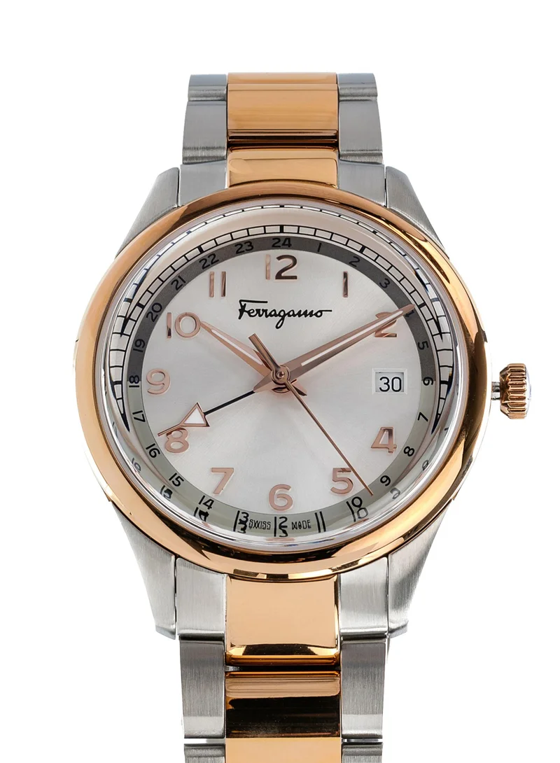 فيراغامو ساعة تايمليس كوارتز بقرص فضي