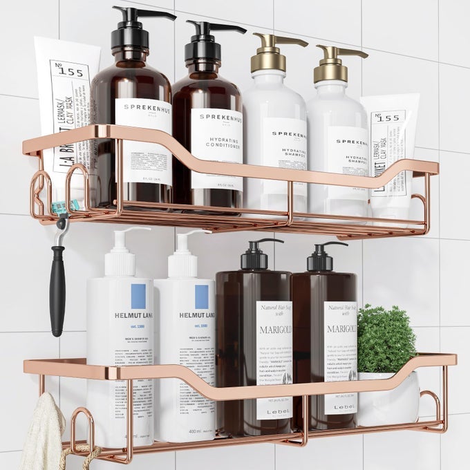 SHOWER CADDY LARGE ADHESIVE SHOWER ORGANIZER STAINLESS STEEL SHELF FOR INSIDE SHOWER NO DRILL BATHROOM ORGANIZERS AND STORAGE HOME DECOR ACCESSORIES 2 PACK ROSE GOLD