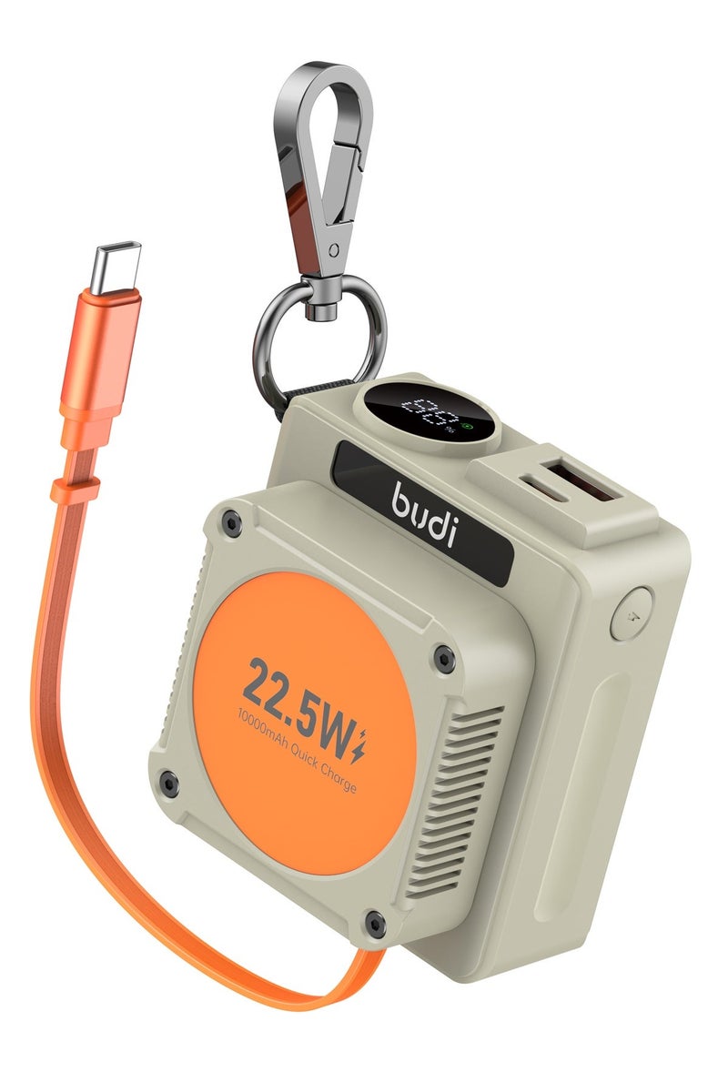 بودي بنك طاقة (Power Bank) بسعة 10000 مللي أمبير في الساعة، شحن سريع بقوة 22.5 واط، يدعم تقنيتي PD وQC3.0، مزود بكابل USB-C مدمج قابل للسحب بطول 56 سم، 3 منافذ للإخراج، شاشة رقمية LED، طراز PB815H. - Image 1