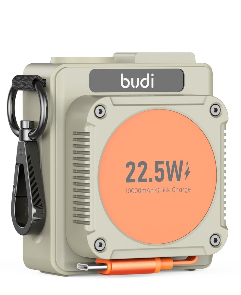 بودي بنك طاقة (Power Bank) بسعة 10000 مللي أمبير في الساعة، شحن سريع بقوة 22.5 واط، يدعم تقنيتي PD وQC3.0، مزود بكابل USB-C مدمج قابل للسحب بطول 56 سم، 3 منافذ للإخراج، شاشة رقمية LED، طراز PB815H. - Image 3