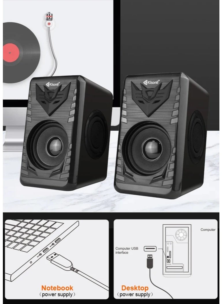 Kisonli T-008A USB 2.0 Stereo Speaker 6W – Clear and Powerful Sound with AUX Input, Easy USB Plug & Play, Compact Elegant Design for PC and Laptop - Image 4