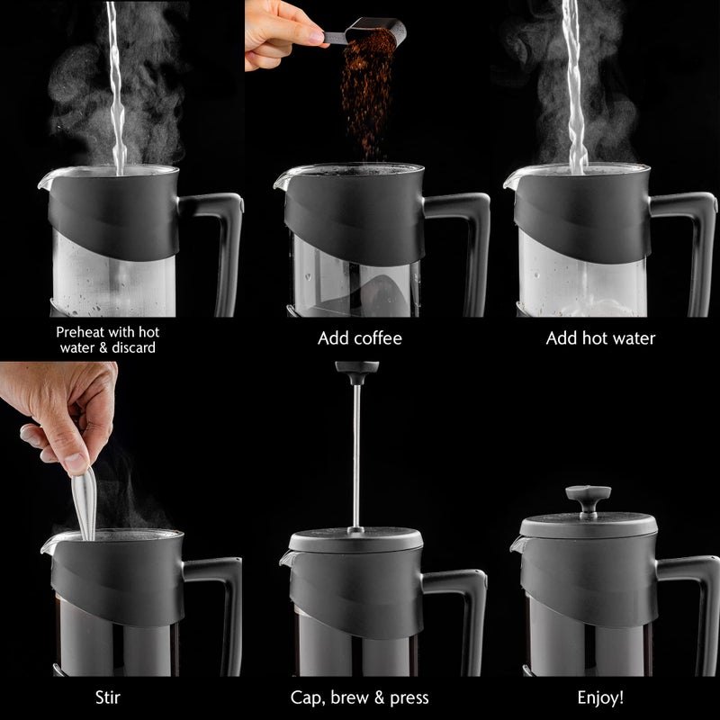 Ovente French Press Coffee Maker 34 Ounce  Heat Resistant Borosilicate Glass With 4 Filter Stainless-Steel System  Bpa-Free Portable Pitcher Perfect For Hot & Cold Brew  Black Fpw34B - Image 4