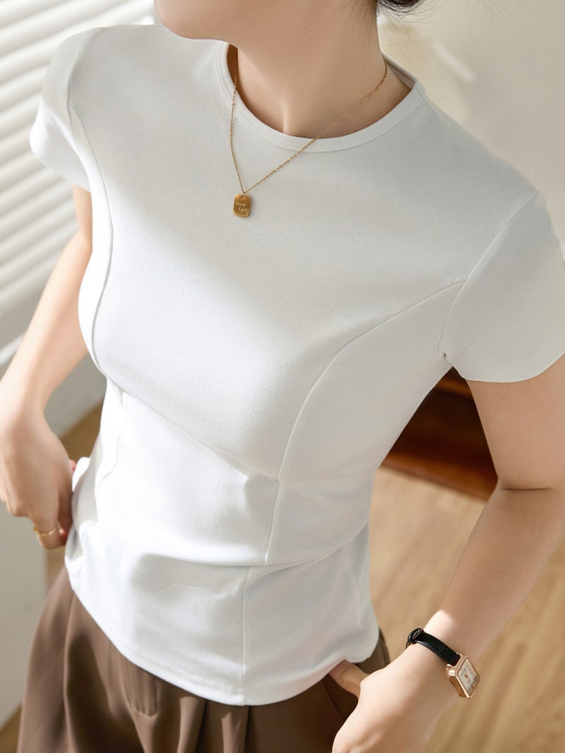 [Quality To Make High Quality] High-Bottom Design Pure Cotton T-Shirt Women'S Summer Short-Sleeved Slim-Fitting Top Bottoming Shirt - Image 3