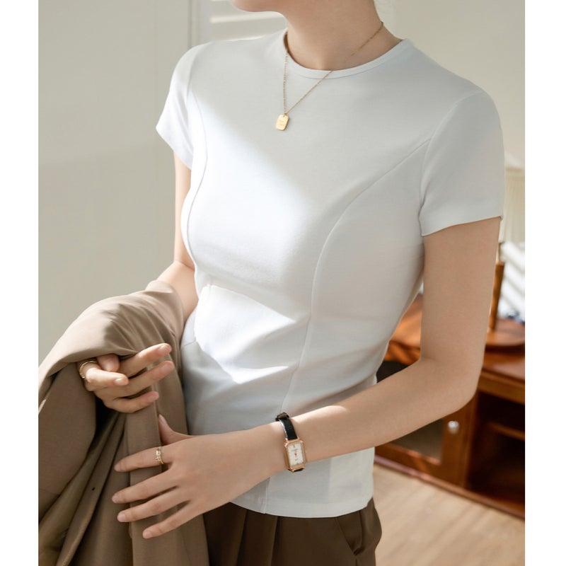 [Quality To Make High Quality] High-Bottom Design Pure Cotton T-Shirt Women'S Summer Short-Sleeved Slim-Fitting Top Bottoming Shirt - Image 1