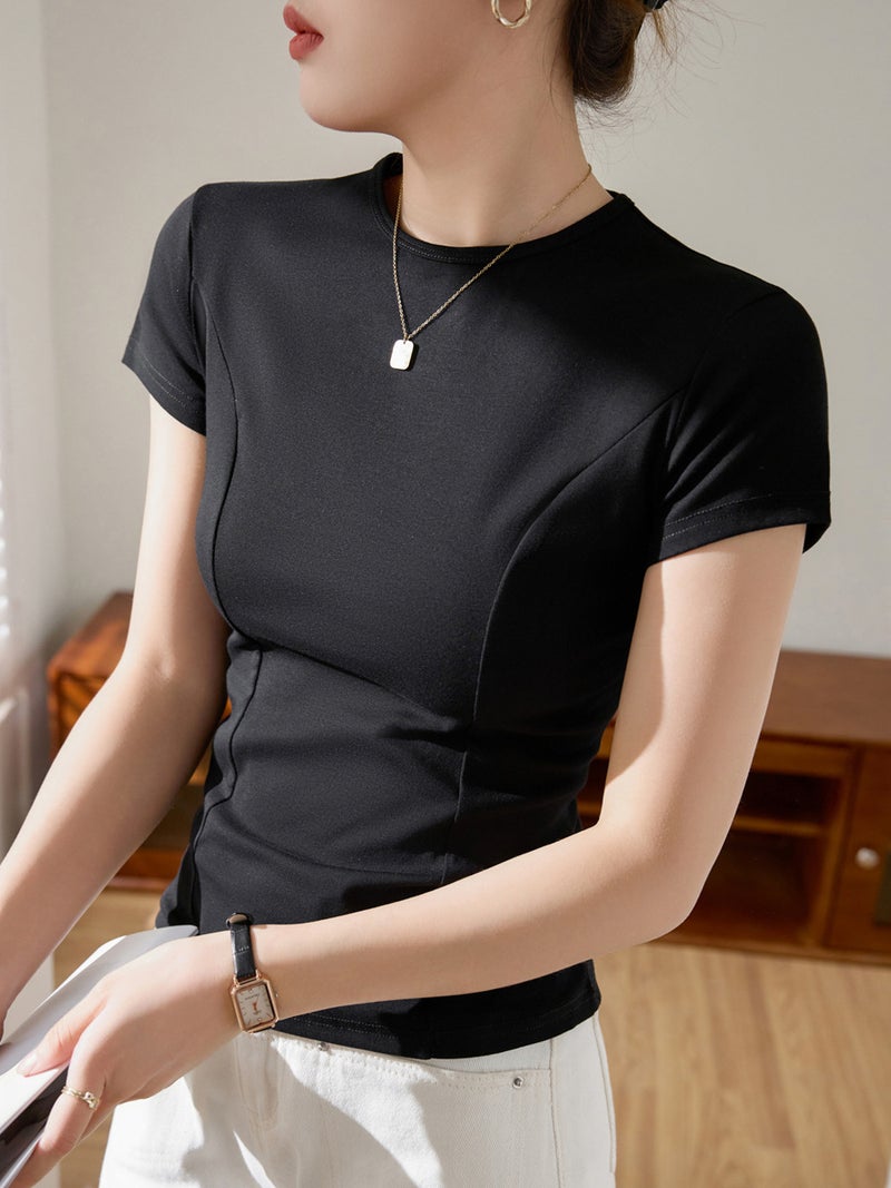 [Quality To Make High Quality] High-Bottom Design Pure Cotton T-Shirt Women'S Summer Short-Sleeved Slim-Fitting Top Bottoming Shirt - Image 5
