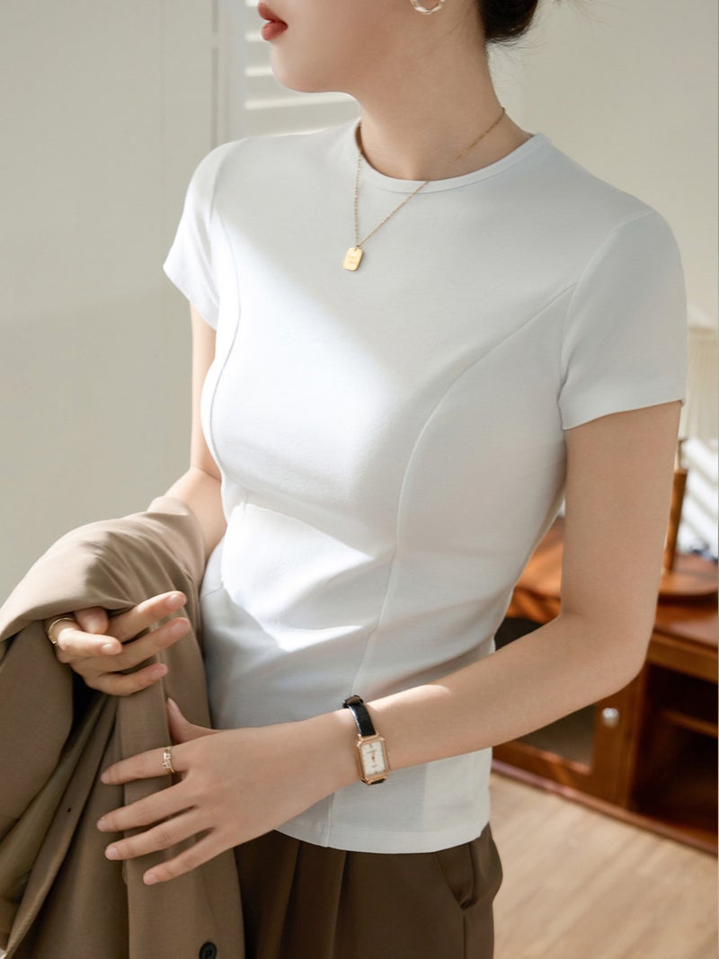 [Quality To Make High Quality] High-Bottom Design Pure Cotton T-Shirt Women'S Summer Short-Sleeved Slim-Fitting Top Bottoming Shirt - Image 4