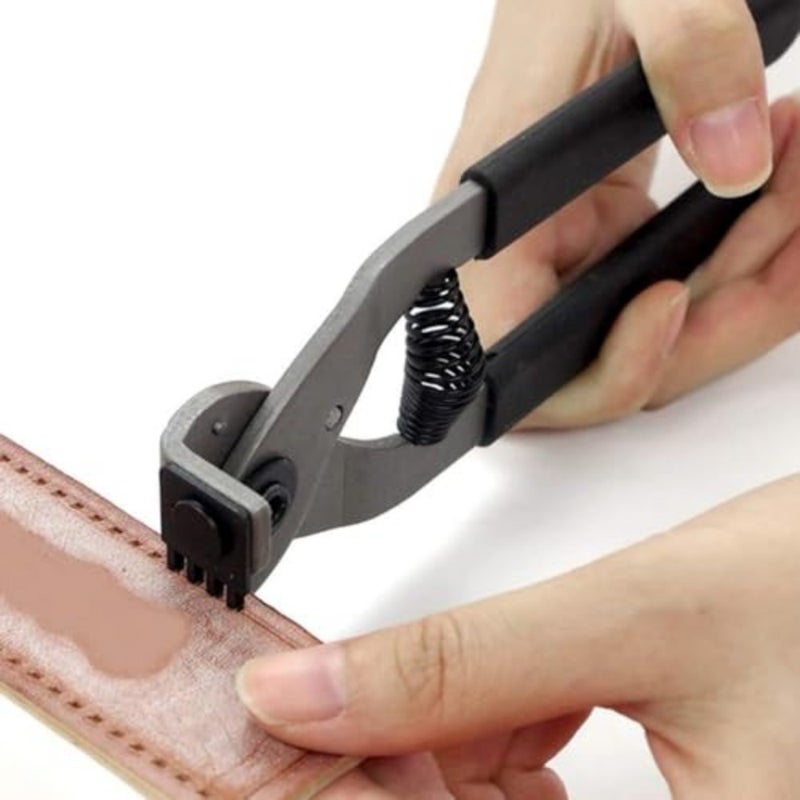 Leather Hole Punch, 6.7 Inch Silent Handheld Carbon Steel Tool, 4 Teeth Pliers, Professional DIY Crafting Supplies, Multi Purpose Leather Hole Punch for Washbasin Supports and Belts - Image 1