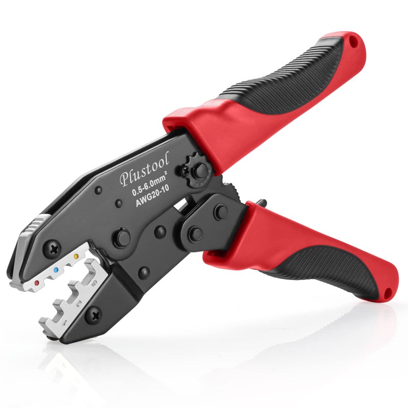 Plustool Crimping Tool for Heat Shrink Connectors AWG22-10, Ratcheting Wire Terminal Crimper - Crimping Pliers - Electrical Crimping Tool - Image 1