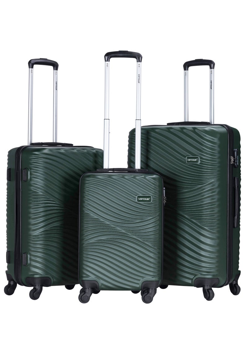 فيبتور مجموعة حقائب سفر صلبة من مادة ABS مكونة من 3 قطع، حقيبة سفر بعجلات دوارة 360 درجة هادئة مع قفل مركب، صغيرة (2.5 كجم)، متوسطة (3 كجم)، كبيرة (3.8 كجم) (20 بوصة/24 بوصة/28 بوصة) - أخضر داكن - Image 1