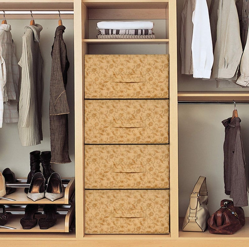 Kuber Industries Metalic Floral Print Non Woven Fabric 4Replacement Drawer Storage and Cloth Organizer Unit for Closet BeigeKUBMART3485 - Image 2