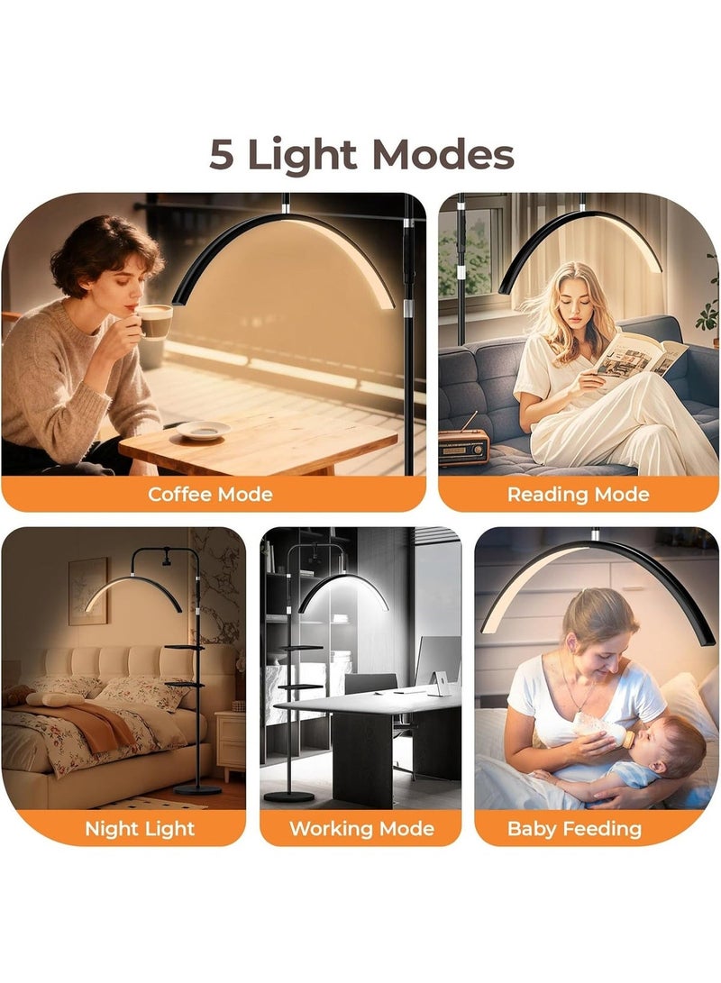 Young Master Half Moon LED Floor Lamp with Phone Holder and Two Storage Trays - Black - Image 3