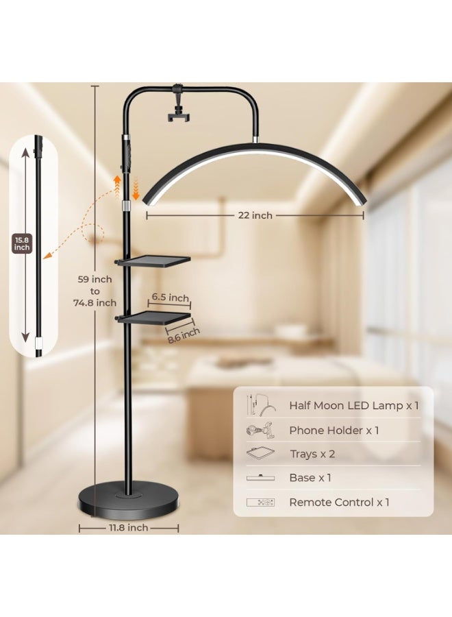 Young Master Half Moon LED Floor Lamp with Phone Holder and Two Storage Trays - Black - Image 5