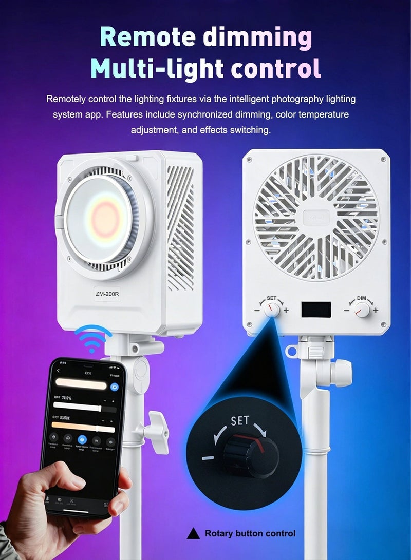 Glanfen 220W RGB LED Video Light with Standard Reflector, Protable COB Photography Lighting with Bowens Mount & APP Control, 2700K-6500K Bi-Color Full Color Studio Light, CRI 95+, 32 FX Effects for Live Streaming, YouTube, Portrait (White) - Image 3