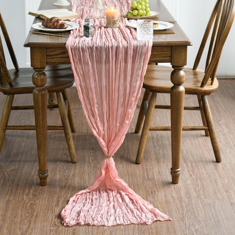 Artoid Mode Boho Blush Pink Gauze Wedding Cheesecloth Table Runner set of 2, 35x120 Inch Seasonal Fabric Kitchen Dining Holiday Table Decor for Home Party - Image 2