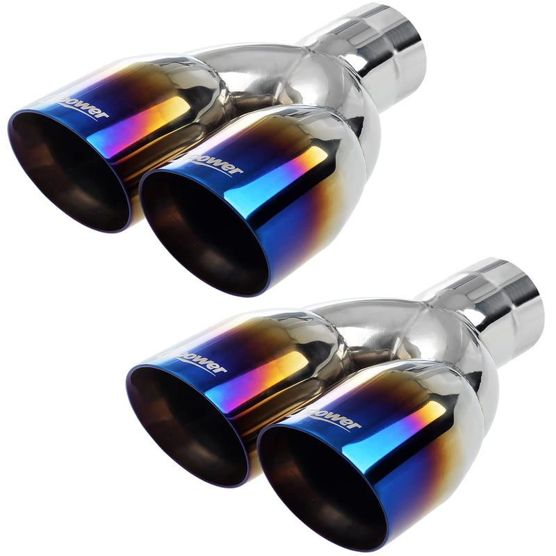 باور حزمة من 2 طرف عادم مزدوج 25 بوصة مدخل 35 مخرج 95 طول طرف مصقول أزرق محترق حافة مائلة مزدوجة الجدار متداخلة