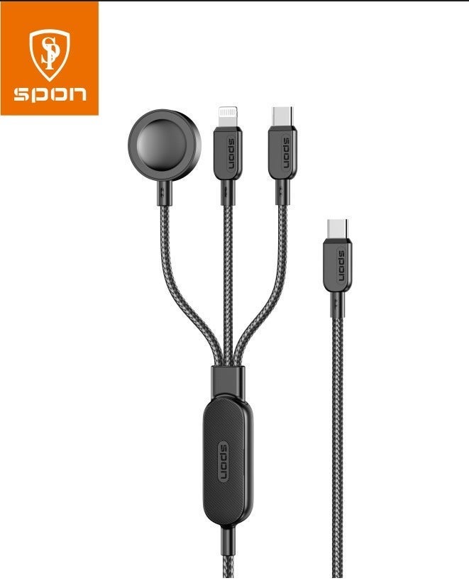 SPON 3-in-1 Fast Charging Cable 100W Max – USB-C / Lightning / Magnetic Watch Charger – Durable Braided Design – Multi Device Support - Image 3