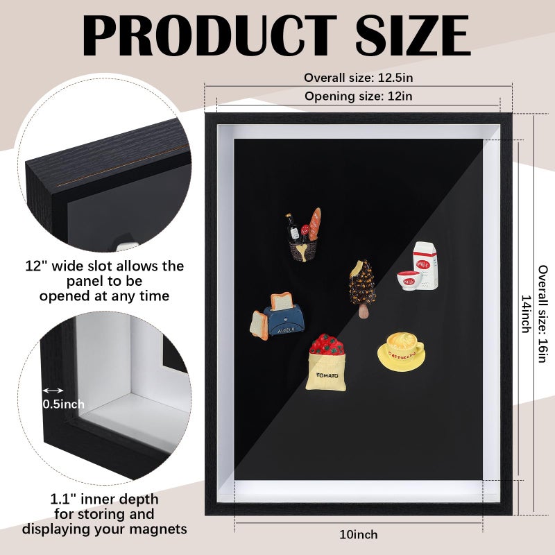 Vicenpal 1 Pcs Large Magnetic Board 16" x 12" Magnet Display Board Removable Souvenir Fridge Magnet Frames Case for Wall Dust Proof Magnetic Shadow Box for Wall Table Refrigerator (Black) - Image 2
