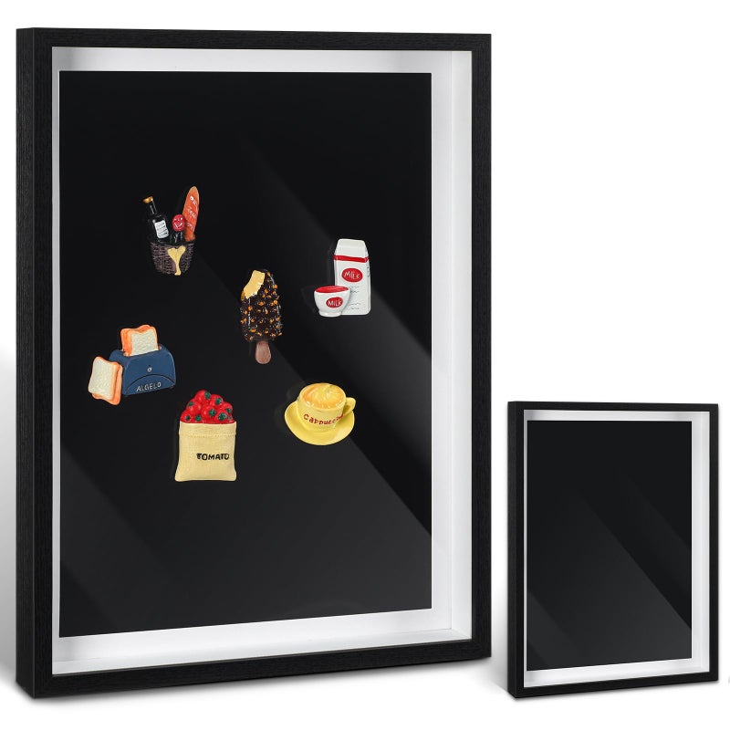 Vicenpal 1 Pcs Large Magnetic Board 16" x 12" Magnet Display Board Removable Souvenir Fridge Magnet Frames Case for Wall Dust Proof Magnetic Shadow Box for Wall Table Refrigerator (Black) - Image 1