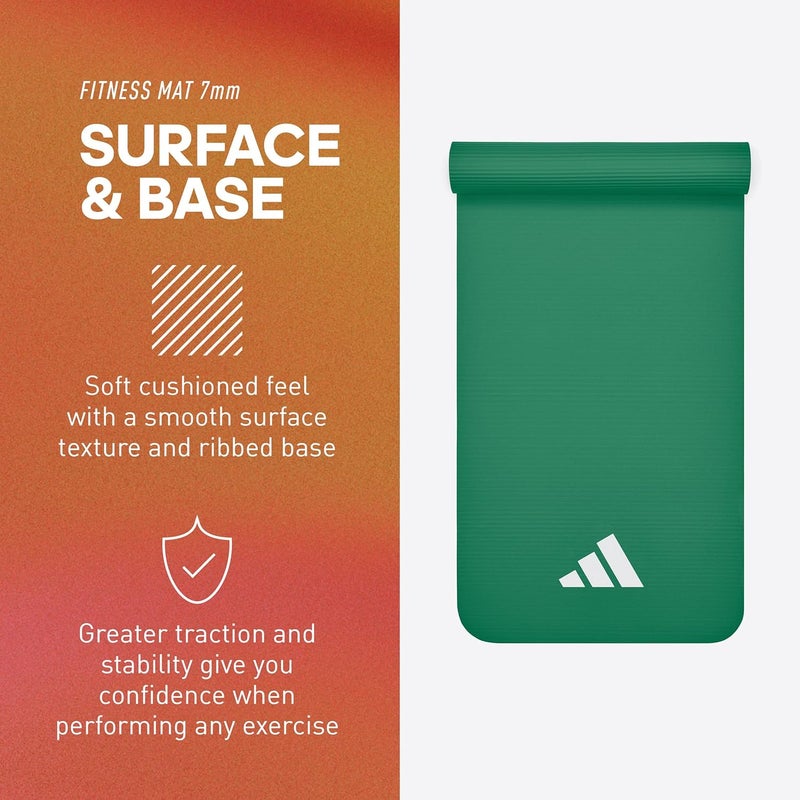 Adidas 7mm Fitness Mat Dark Green Non-Slip Surface for Yoga, Pilates & Home Gym Training - Image 2