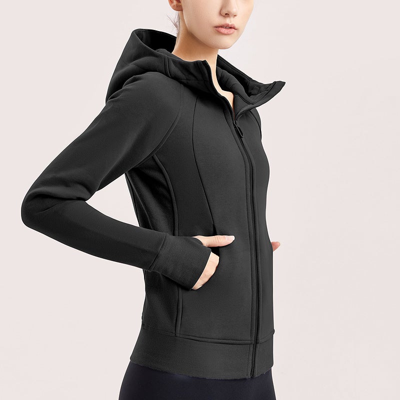 Generic New Autumn Winter Yoga Jacket Womens Breathable Antimicrobial Fitness Hoodie WT20 Black 