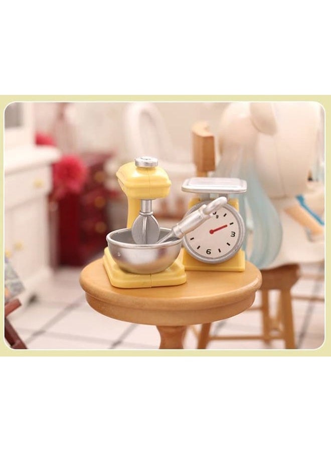 Cutemini Miniature Dollhouse Kitchen Set 1:12 Decoration Waffle Maker Toaster Scale Stand Mixer Flour 10PCS Modern Doll House Furniture Accessories Kit Pretend Play (Blue) - Image 4