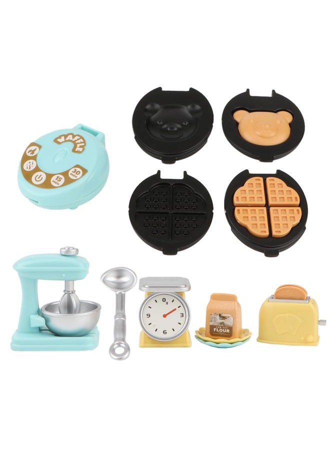 Cutemini Miniature Dollhouse Kitchen Set 1:12 Decoration Waffle Maker Toaster Scale Stand Mixer Flour 10PCS Modern Doll House Furniture Accessories Kit Pretend Play (Blue) - Image 1