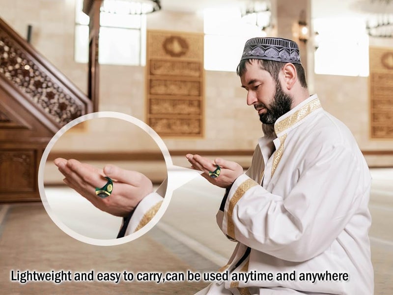 Prayer Smart Ring, Watch Ring,Smart Tasbih Beads Ring, with Prayer Counters,5 Prayer Time Azan Reminder Alarm Clocks,Prayer Direction Indicator Guide,OLED Display (Black Grey, 18mm) - Image 3