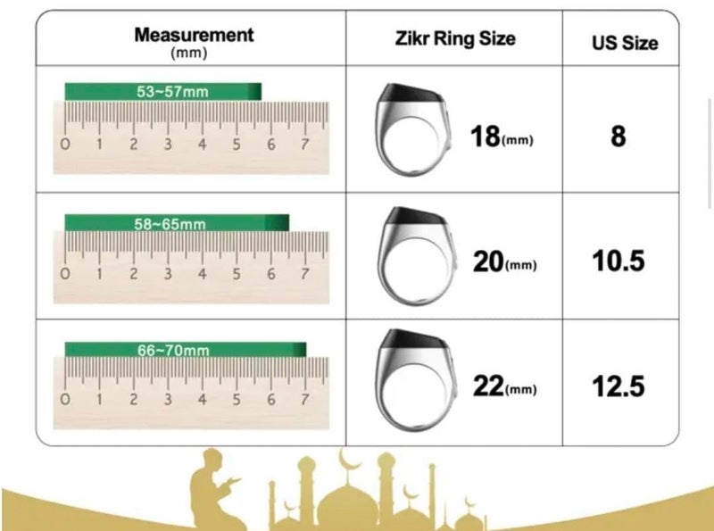 Prayer Smart Ring, Watch Ring,Smart Tasbih Beads Ring, with Prayer Counters,5 Prayer Time Azan Reminder Alarm Clocks,Prayer Direction Indicator Guide,OLED Display (Black Grey, 18mm) - Image 2