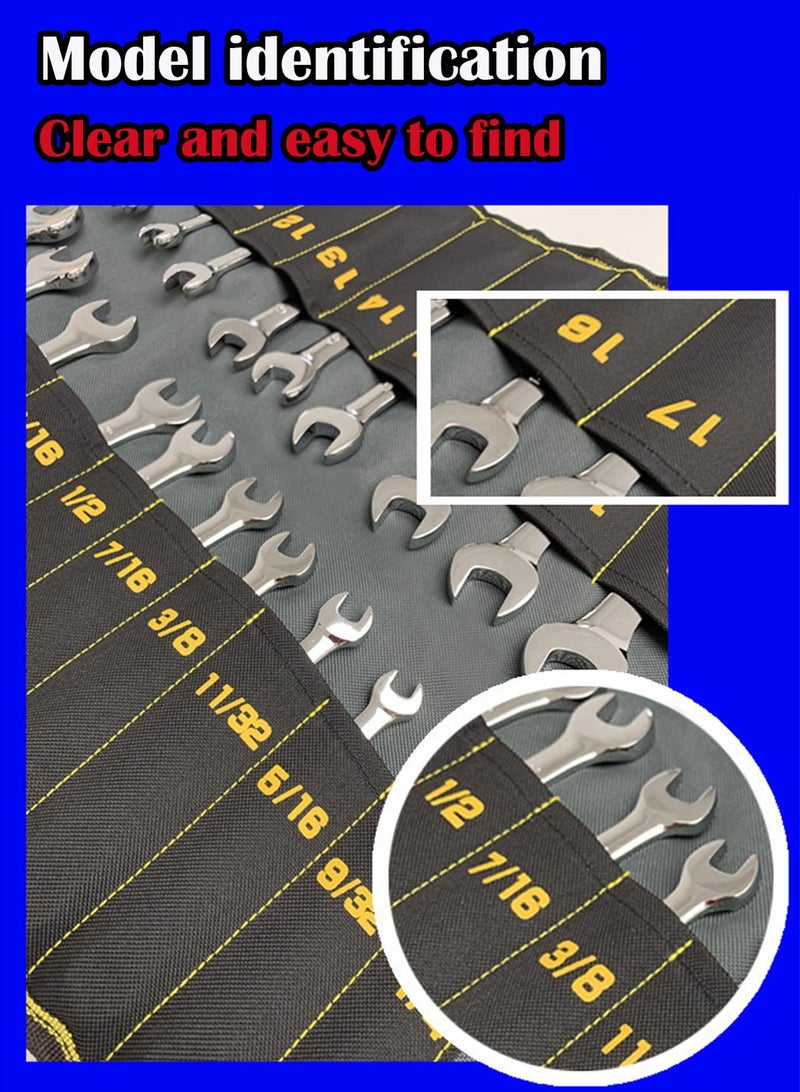 LOOPITYS Ratcheting Wrench Set, Combination Wrench Set, 22-Piece SAE & Metric and Standard, 72Th Long Open End, 1/4" to 3/4" & 6-18mm, Organizer With Roll Up Pouch, CR-V Socket Mechanic Hand Tools Sets  - Image 2