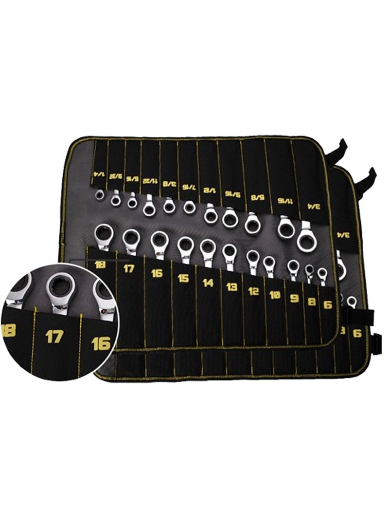 LOOPITYS Ratcheting Wrench Set, Combination Wrench Set, 22-Piece SAE & Metric and Standard, 72Th Long Open End, 1/4" to 3/4" & 6-18mm, Organizer With Roll Up Pouch, CR-V Socket Mechanic Hand Tools Sets  - Image 5