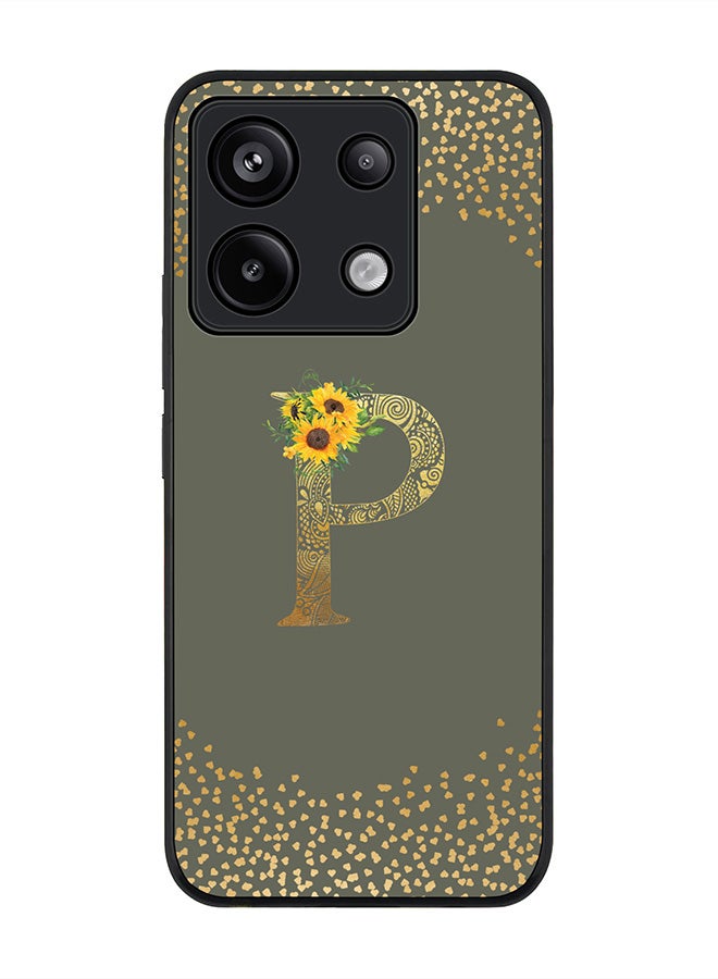 Stylizedd Rugged Black edge case for Poco X6 5G - Custom Monogram Initial Letter Floral Pattern Alphabet - P (Olive Green ) - Image 1