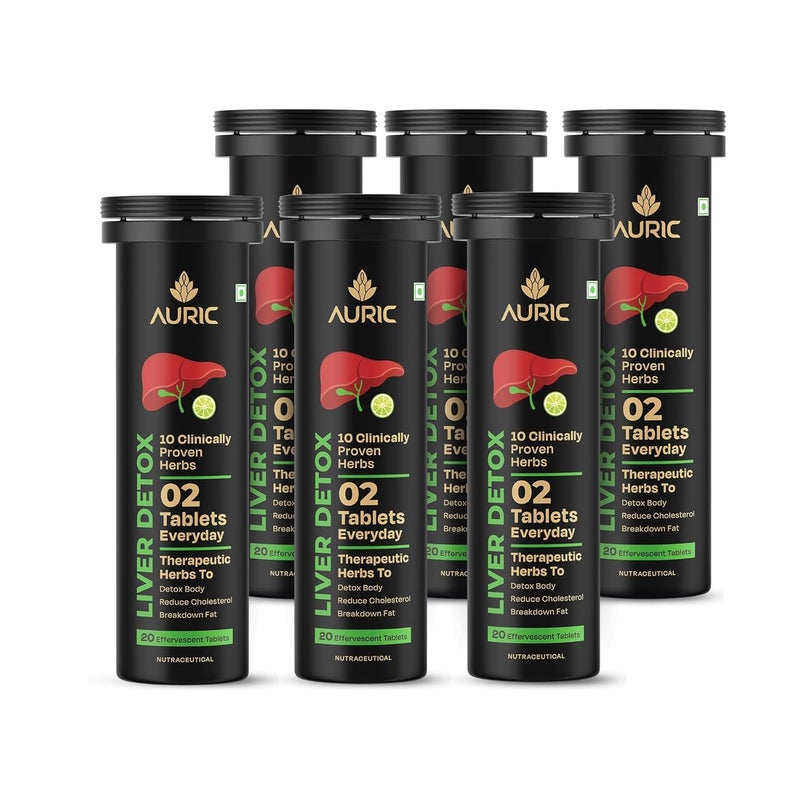 AURIC مكمل تنظيف الكبد | 120 قرص ماء فوار مع 10 أعشاب أيورفيدية | مكونات علاجية تم بحثها سريرياً | اترك، ذوب، فوار، اشرب - Image 1