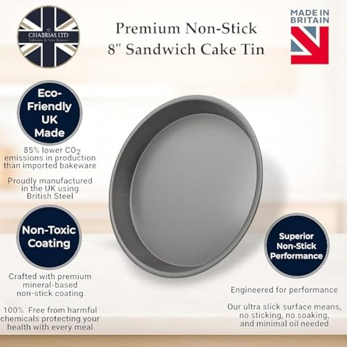 Chabrias Ltd Great British Bakeware 5 Pack 8 Superior Double Coated NonStick Victoria Sandwich Cake Tin Rainbow Oven Safe Round Cake Tin Fixed Base PFOA  BPA Free Cookware Made in England - Image 4
