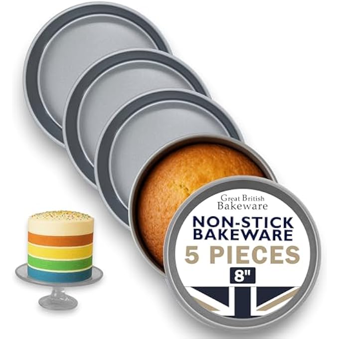 Chabrias Ltd Great British Bakeware 5 Pack 8 Superior Double Coated NonStick Victoria Sandwich Cake Tin Rainbow Oven Safe Round Cake Tin Fixed Base PFOA  BPA Free Cookware Made in England - Image 1