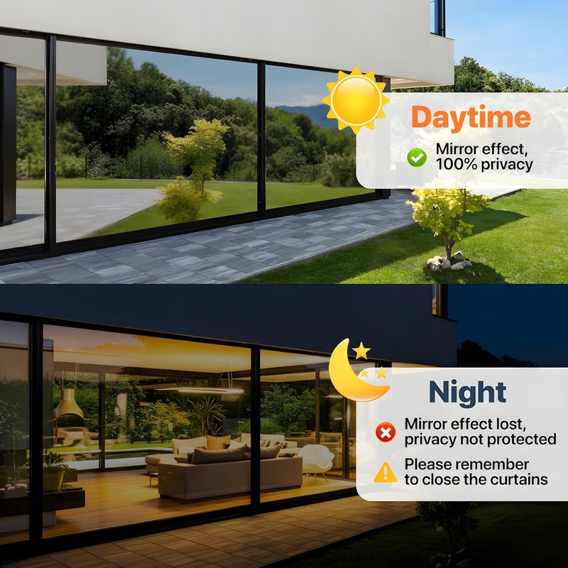 Vanzard One Way Window Privacy Film Reflective Mirror Home Window Tint, Daytime Privacy Heat Control Anti UV Glass Tinting for Home Self Adhesive, Black-Silver, 11.8 x 78.7 - Image 5