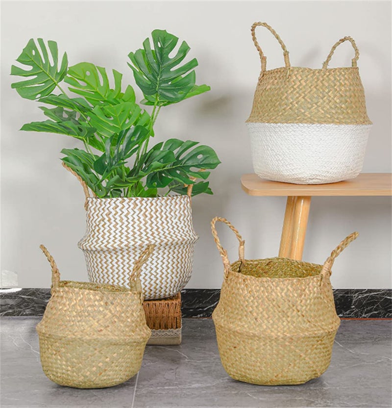 DOKOT Seagrass Plant Basket with Handles, Round Storage Wicker Basket (10.6inch Diameter x 12.5inch Height, Natural) - Image 3