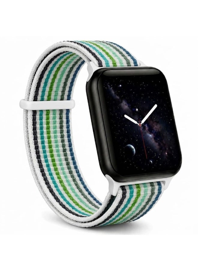 CATANES Breathable Nylon Sport Loop Band Compatible with Apple Watch 44mm 45mm 46mm 49mm for Women Men, iWatch Wrist Straps for Ultra 3 2, Se, Series 11 10 9 8 7 - mint rainbow stripe - Image 1