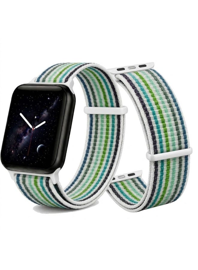 CATANES Breathable Nylon Sport Loop Band Compatible with Apple Watch 44mm 45mm 46mm 49mm for Women Men, iWatch Wrist Straps for Ultra 3 2, Se, Series 11 10 9 8 7 - mint rainbow stripe - Image 2
