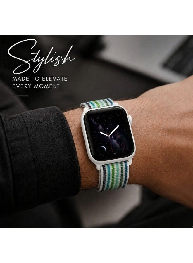 CATANES Breathable Nylon Sport Loop Band Compatible with Apple Watch 44mm 45mm 46mm 49mm for Women Men, iWatch Wrist Straps for Ultra 3 2, Se, Series 11 10 9 8 7 - mint rainbow stripe - Image 5