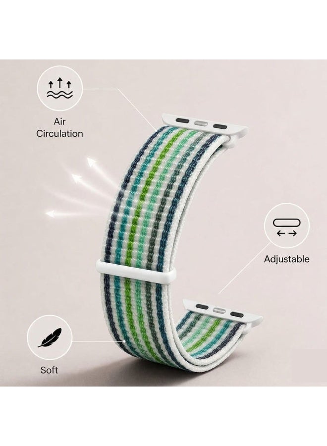 CATANES Breathable Nylon Sport Loop Band Compatible with Apple Watch 44mm 45mm 46mm 49mm for Women Men, iWatch Wrist Straps for Ultra 3 2, Se, Series 11 10 9 8 7 - mint rainbow stripe - Image 3
