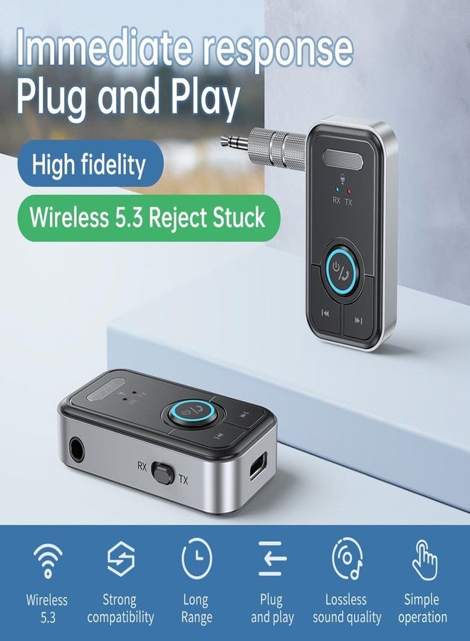 FMIIFMS Bluetooth 5.3 Adapter 3.5mm Jack Aux Dongle, 2-in-1 Bluetooth Transmitter Receiver for Car Audio/Home Stereo/Headphones/Speaker/Projector - Image 2