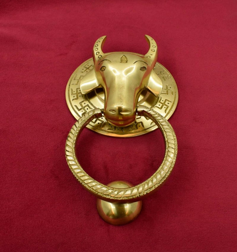 Jain Antiques Pure Brass Nandi Door Knocker Vintage Look Knockers for Main Door Home Decor Hotel Decor Temple Entrance Golden Finish Pack of 1 Size 6 inch - Image 3