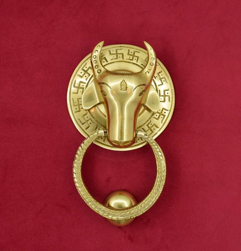 Jain Antiques Pure Brass Nandi Door Knocker Vintage Look Knockers for Main Door Home Decor Hotel Decor Temple Entrance Golden Finish Pack of 1 Size 6 inch - Image 5