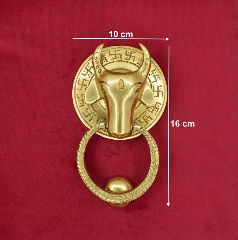 Jain Antiques Pure Brass Nandi Door Knocker Vintage Look Knockers for Main Door Home Decor Hotel Decor Temple Entrance Golden Finish Pack of 1 Size 6 inch - Image 2