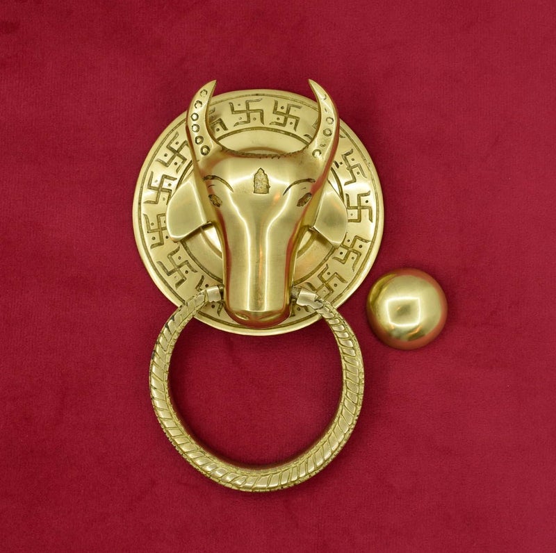 Jain Antiques Pure Brass Nandi Door Knocker Vintage Look Knockers for Main Door Home Decor Hotel Decor Temple Entrance Golden Finish Pack of 1 Size 6 inch - Image 4