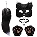 BADALU Therian Mask and Tail Set for Girls Halloween Furry Fox mask Wolf tail Cat Costume Leather Choker Faux Fur tail Cosplay Party - Image 3