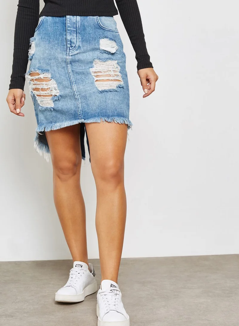 FOREVER 21 Denim Ripped Skirt