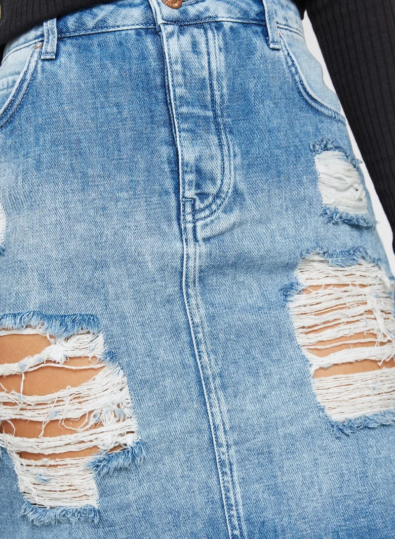 FOREVER 21 Denim Ripped Skirt